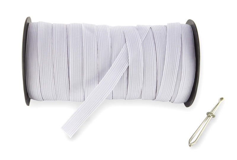 MJMP 1/2" 40-Yards Baraded Elastic Cord/Elastic Band/Elastic Rope/Heavy Stretch Knit Elastic Spool/Bedspread Band (White, 40 Yard) - Image 1